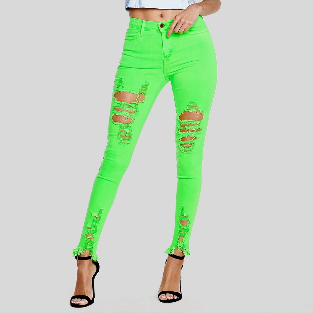 Vibrant MiU - Neon Green Distressed Skinny Leg Jeans Size 11